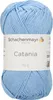 A ball of light blue yarn with a label. Produktbild-Vorschau
