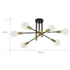 A modern, multi-arm ceiling light fixture with exposed bulbs, shown against a white background with dimensions indicated. Produktbild-Vorschau