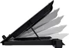 A side view of a black laptop cooling pad with adjustable height, shown in multiple positions. Produktbild-Vorschau
