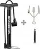 A black bicycle hand pump with accessories on a white background. Náhľad obrázku produktu