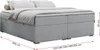 A low-profile box spring bed frame with a mattress and pillows, shown from a side angle with dimensions indicated. Produktbild-Vorschau
