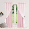 A pair of pink and white sheer curtains are hung over a window, with a stuffed whale toy and a wooden shelf with a bear decoration in the foreground. Náhľad obrázku produktu
