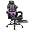 A gaming chair with a footrest is shown against a white background. Podgląd zdjęcia produktu