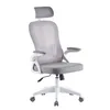 A studio shot of a gray ergonomic office chair with a white base and wheels, against a white background. Voir les images du produit