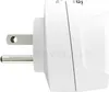 A close-up side view of a white travel adapter with visible prongs. Produktbild-Vorschau