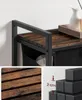 A collage of images showing details of a freestanding industrial-style laundry basket with a shelf, including a close-up of the wood texture, a measurement detail, and a corner view of the shelf structure. Podgląd zdjęcia produktu