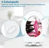 A toilet seat with a floral and stone design, shown in a bathroom setting with a close-up of a protective pad. Produktbild-Vorschau