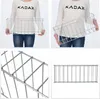 A collage of four images showing a wire garden border from different angles, including close-ups and a person holding it. Voir les images du produit