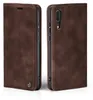 Two views of a brown leather flip phone case for a Huawei P20. Produktbild-Vorschau