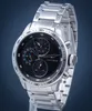 A close-up studio shot of a men's wristwatch against a plain blue background. Produktbild-Vorschau