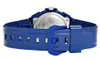 The back view of a blue watch with a blue strap and buckle. Voir les images du produit