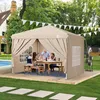 A family is enjoying a meal under a tan canopy in a backyard setting, with a swimming pool and trees in the background. Podgląd zdjęcia produktu