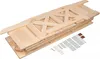 A disassembled wooden park bench with hardware laid out next to it. Produktbild-Vorschau