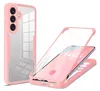 A pink and clear phone case is shown, with one case displayed on its own and another disassembled to show how a phone fits inside. Produktbild-Vorschau