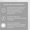 A grey background with text and icons explaining the benefits of a natural product. Produktbild-Vorschau