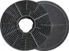 Two circular charcoal filters for a kitchen hood, one with a grate and one with a porous surface. Voir les images du produit