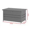 A 3D rendering of a gray metal storage box with dimensions indicated. Produktbild-Vorschau