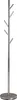 A silver coat rack with a round base and five hooks. Produktbild-Vorschau