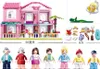 A collage of a pink toy dollhouse, accessories, and toy figures. Náhled obrázku produktu