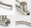 A collage of four close-up images of a stainless steel faucet, showing different angles and details. Produktbild-Vorschau