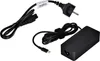 A black laptop power adapter with two cables and a USB-C connector is laid out on a white background. Produktbild-Vorschau