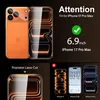 Marketing image showing an iPhone 17 Pro Max and its screen protector, with text highlighting compatibility and size. Produktbild-Vorschau
