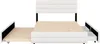 A white upholstered bed frame with a slatted wooden base and a pull-out bed section. The bed has two drawers on one side. Produktbild-Vorschau