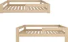 Two views of a wooden bed frame with slats and a partial side rail. Produktbild-Vorschau