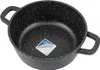 A black speckled pot with two handles, shown from a slightly elevated angle. Náhled obrázku produktu