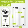 Diagram showing dimensions and included parts for a baby gate. Produktbild-Vorschau