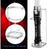 A product image showing a clear acrylic stand for a lightsaber, with a lightsaber inserted into it. The background is dark with red lighting effects, and there are inset circles showing details of the stand. Voir les images du produit