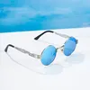 Sonnenbrille runde blaue Gläser Silber Retro Vintage Produktbild-Vorschau 3