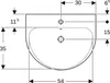 A technical drawing of a sink with dimensions indicated. Produktbild-Vorschau