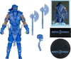 A collection of Mortal Kombat merchandise, including an action figure, accessories, and display bases. Produktbild-Vorschau