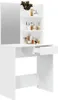 A white vanity table with a mirror and shelves filled with cosmetic products. Náhled obrázku produktu