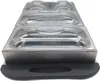A close-up, front-facing view of a silver stainless steel buffet food warmer with clear plastic lids, resting on a black base. Voir les images du produit