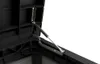 Close-up view of the hinge and gas strut mechanism of an open black storage box. Produktbild-Vorschau