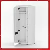 A white corner wardrobe with its doors open, showing the interior with a hanging rail and shelves. Produktbild-Vorschau