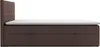 Side view of a brown upholstered boxspring bed with a mattress on top, against a white background. Produktbild-Vorschau