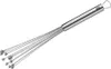 A stainless steel whisk with a handle and a loop at the end, against a white background. Produktbild-Vorschau