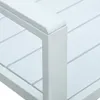 A close-up view of the corner of a white garden bench, showing the armrest and the slatted surface. Anteprima dell’immagine prodotto