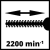 A graphic illustrating the speed of a tool, with arrows indicating movement and a textured cylinder representing a rotating component, along with a numerical speed value. Produktbild-Vorschau