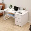 A white desk with a laptop, headphones, and office supplies, placed next to a bed. Produktbild-Vorschau