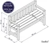 An isometric diagram of a wooden garden bench with dimensions and promotional text. Voir les images du produit