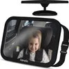 A baby car mirror is shown, reflecting a child in a car seat. Produktbild-Vorschau