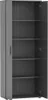 An open, empty, gray cabinet with shelves. Produktbild-Vorschau
