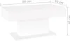 A white rectangular coffee table with a pedestal base, shown with dimensions indicated by measurement lines and text. Voir les images du produit