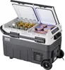 A VEVOR portable car refrigerator with its lid open, showing bottles of drinks and food containers inside. Produktbild-Vorschau