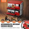 A chicken nesting box with multiple compartments, shown with chickens and eggs, and text highlighting its features. Náhľad obrázku produktu