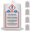 A large white bag of mineral wool with warning labels and instructions in multiple languages. Produktbild-Vorschau